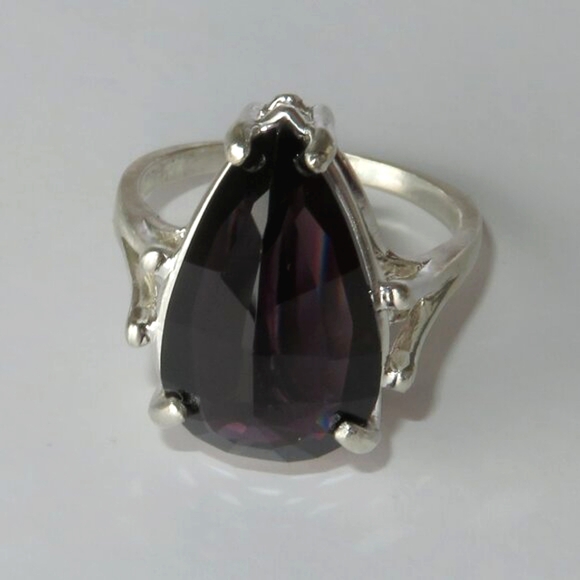 Natural Pear Top-Grade Purple Grape Spinel In Sterling Silver Ring, 7.41ct - Picture 9 of 17